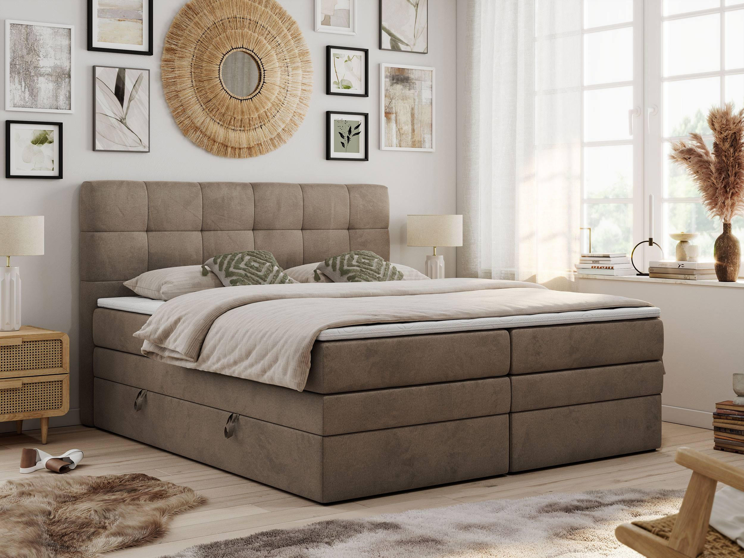 BOXSPRINGBETT LUKA KING 120/200 Braun Velvet - H3 - Braun, Holz/Textil (120/200cm) - MKS