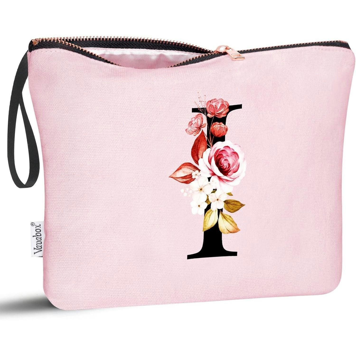 KULTURBEUTEL mit Initialen "I" und Blumenprint Rosa - Rosa, Textil (5/16/24cm)