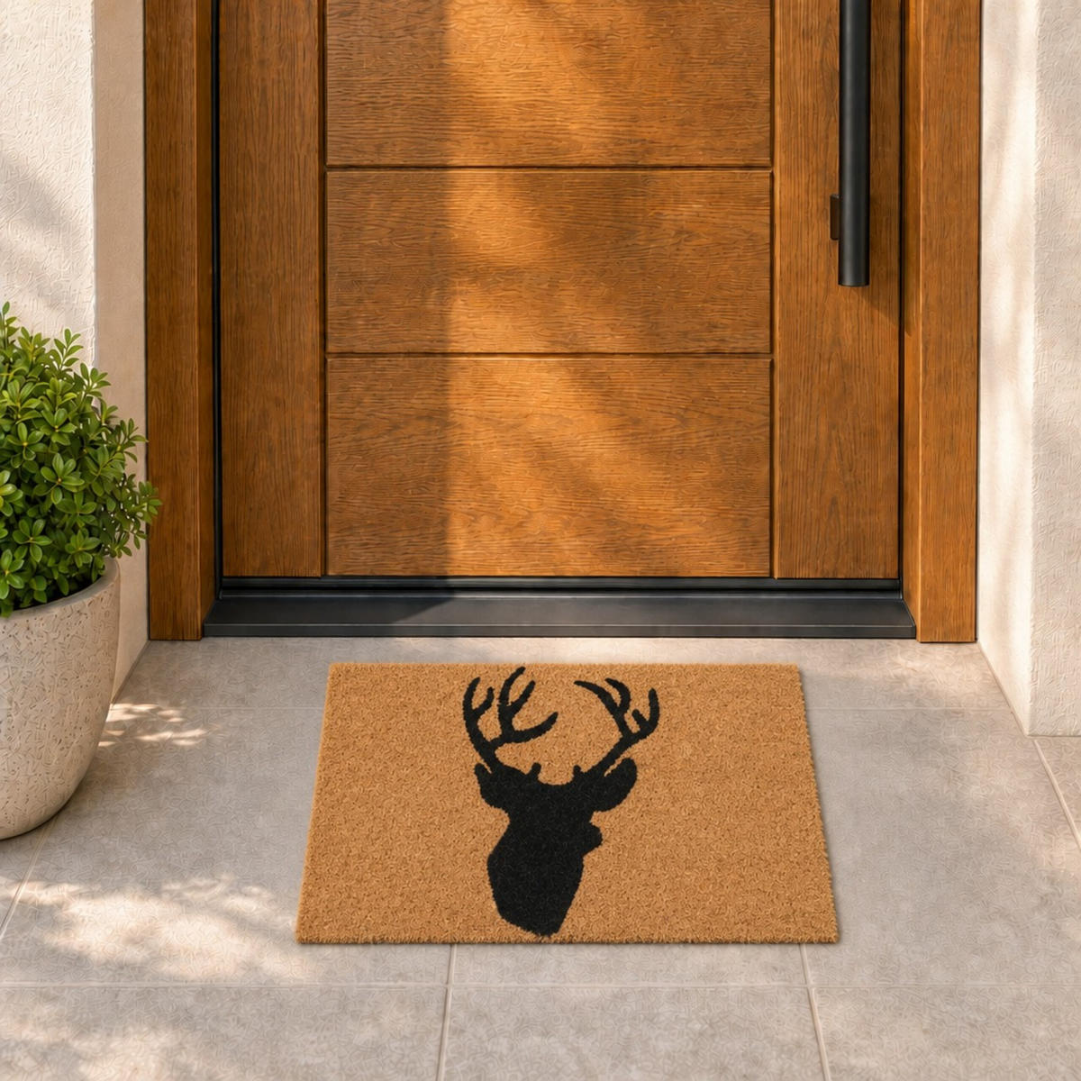 FUSSMATTE Natur Schwarz Kokos Hirsch 60x40 cm - Hellbraun, Kunststoff/Textil (60/40cm) - Relaxdays