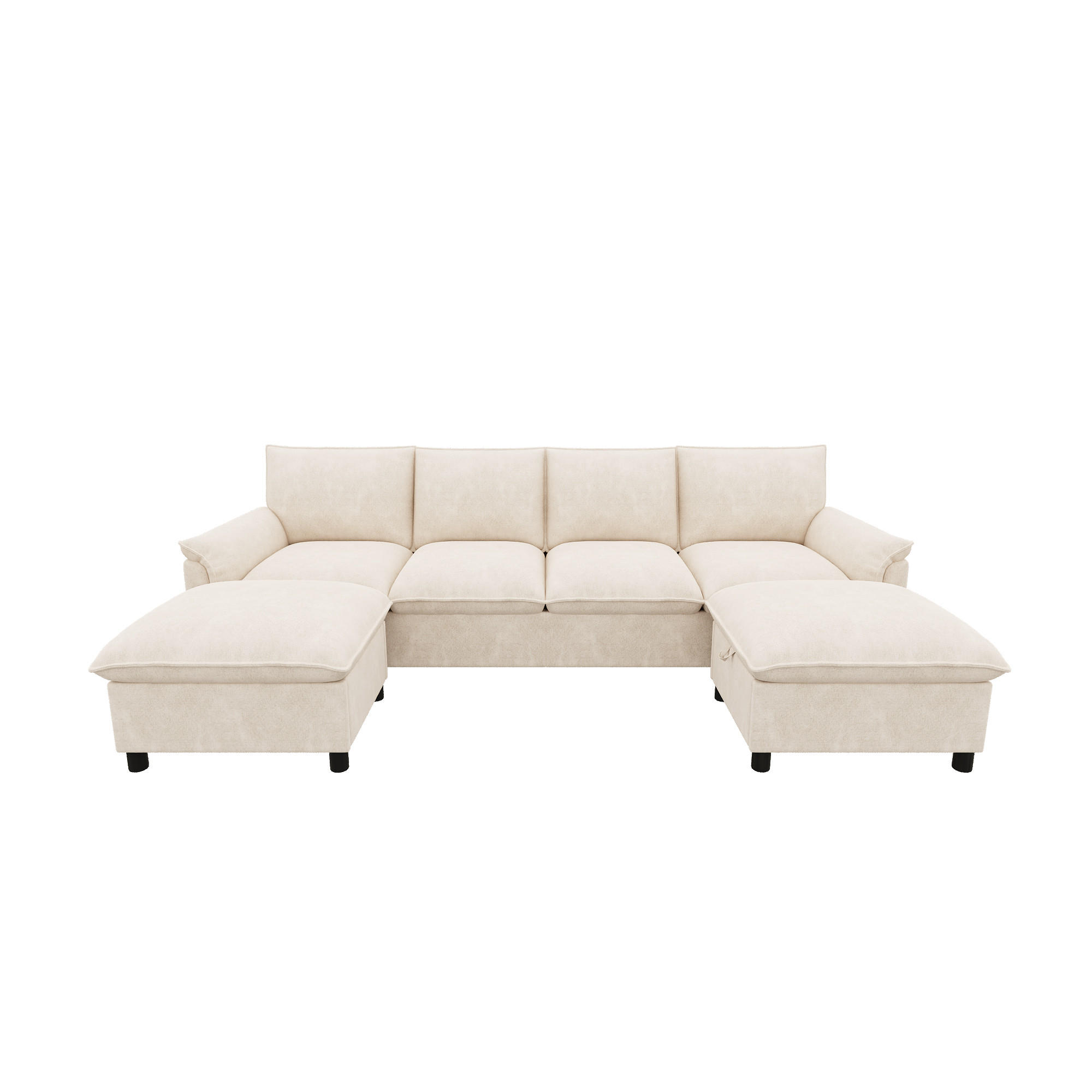 WOHNLANDSCHAFT 264.5/142.5/84 cm Beige mit 2 Aufbewahrungs-Ottomane - Beige, Textil (142.5/84/264.5cm) - Oxeza