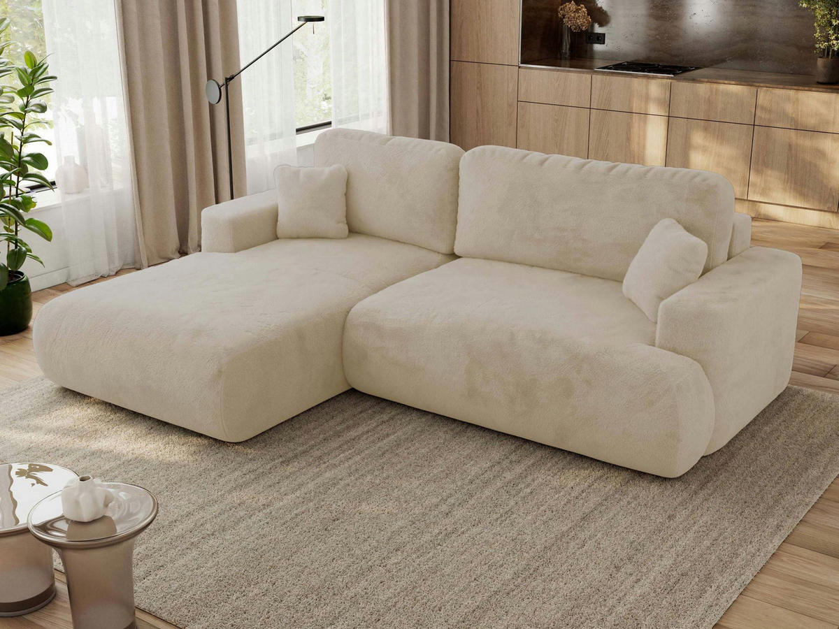 ECKSOFA OVO L Creme Plüsch - Links Seite - Creme/Schwarz, Kunststoff/Textil (271/195cm) - MKS