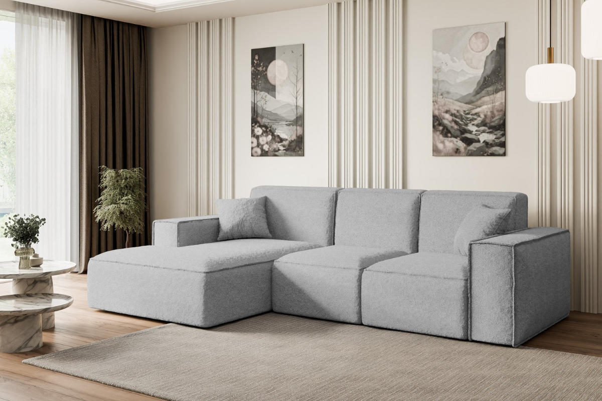 ECKSOFA Ottomane Links SERRA-L - 266x165x73 cm Hellgrau Bouclé - Hellgrau/Schwarz, Holzwerkstoff/Kunststoff (165/266cm) - ALTDECOR