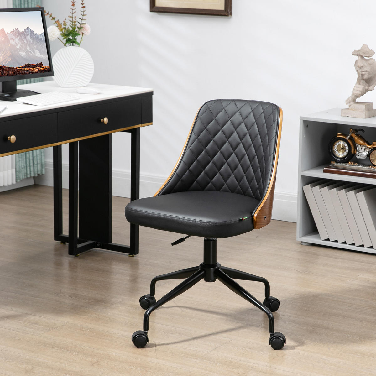 BÜROSTUHL Schreibtischstuhl Drehstuhl höhenverstellbarer ergonomisch Schwarz - Schwarz, Metall (54.5/87/48.5cm) - Vinsetto