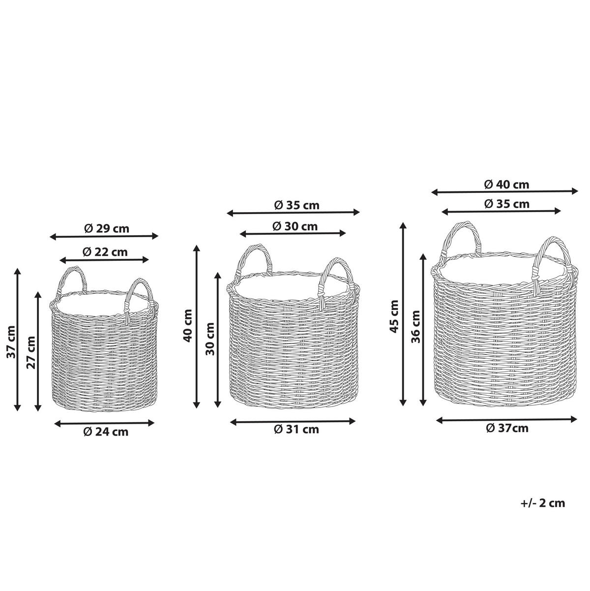 BLUMENKORB 3er-Set Rattan taupe rund 40-37/35-31/29-24 cm Nikiti - Braun, Kunststoff (45cm) - Beliani