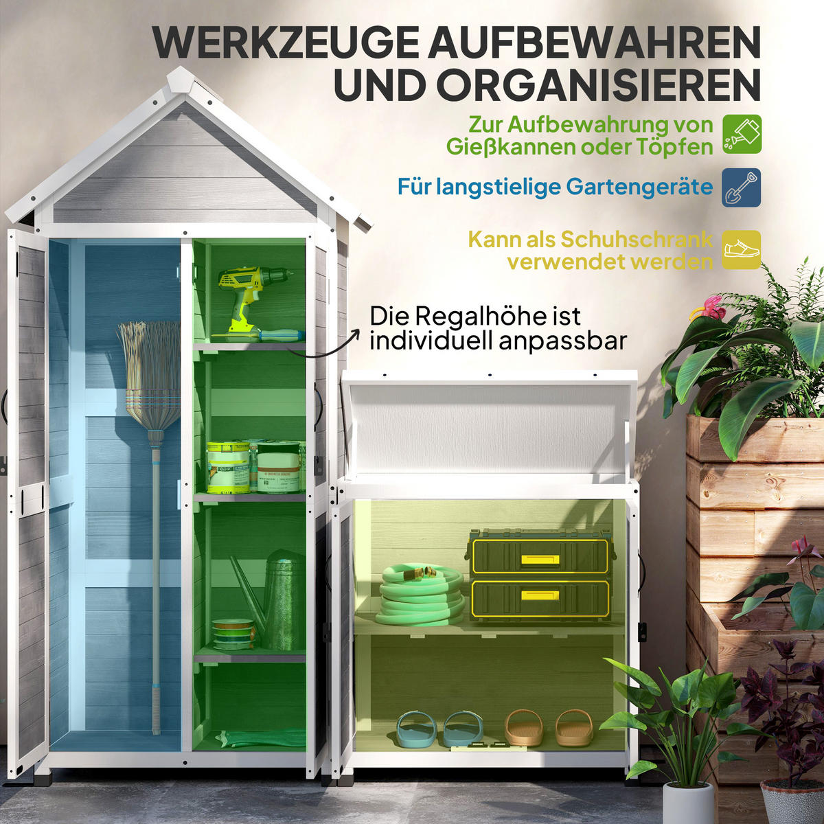 GARTENSCHUPPEN DE-09218 Hellgrau - Hellgrau, Holz (51/182/89cm) - ComfortXL