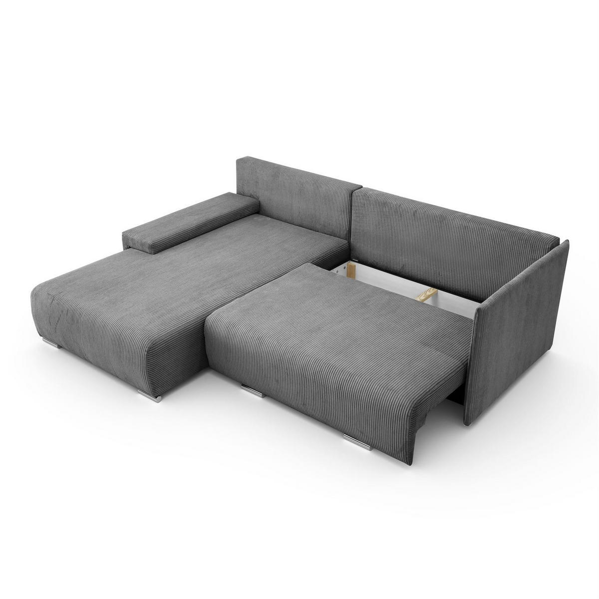 ECKSOFA LAVIO L mit Schlaffunktion und Bettzeugkasten Linke - Grau, Textil (246/188cm) - Lookway