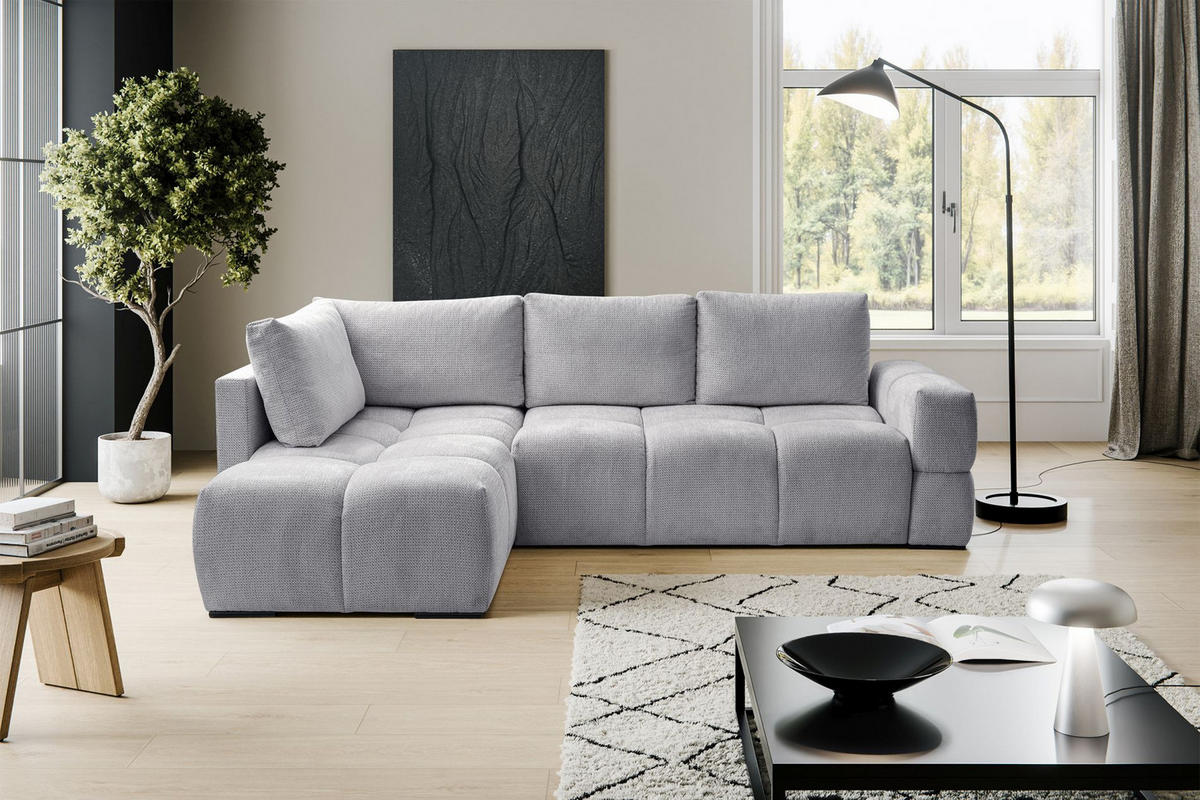 ECKSOFA Taremi mit Chenillebezug Grau, beidseitig - Schwarz/Grau, Textil (267/185cm) - Selsey