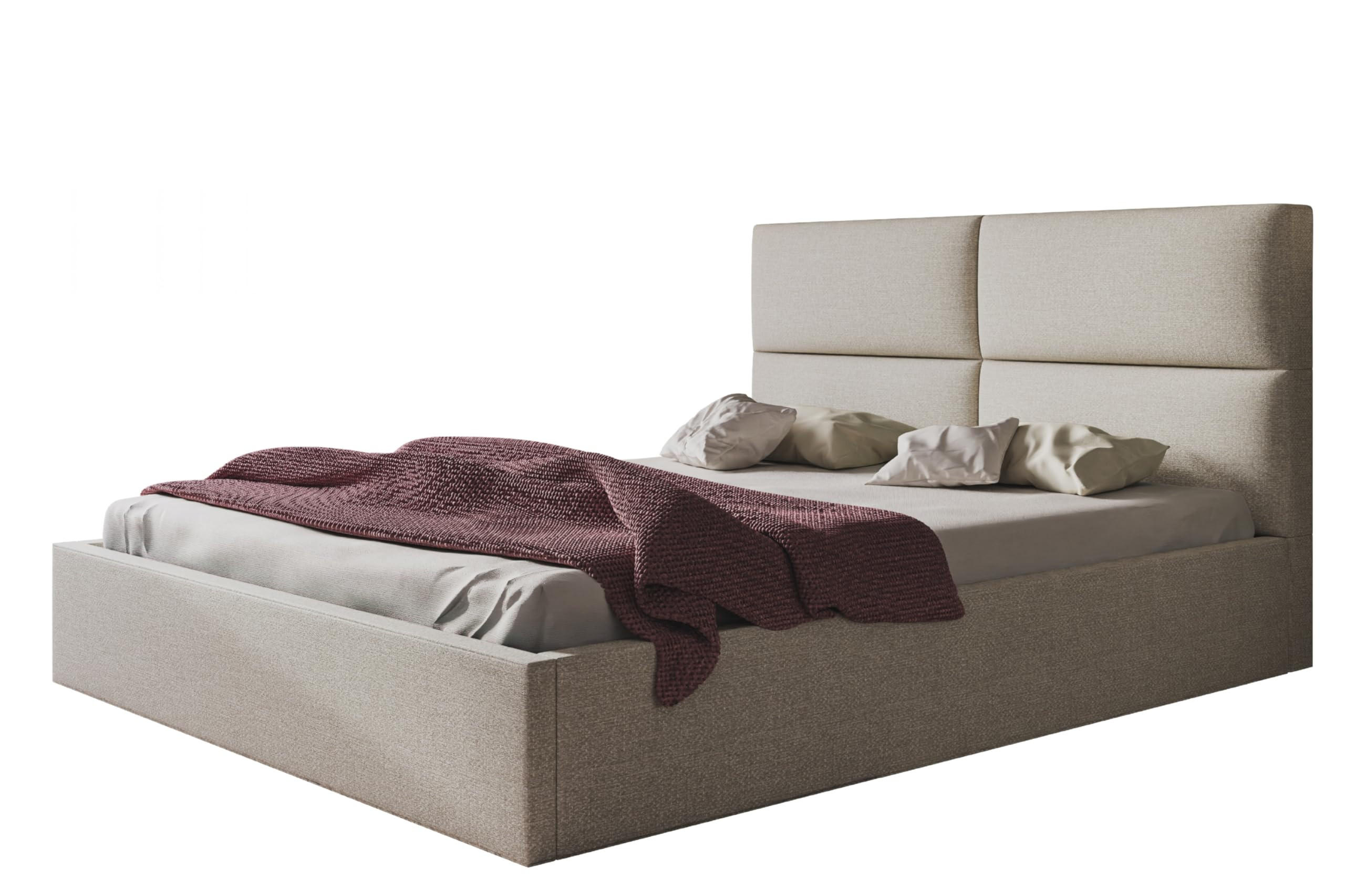 BETT 90x200 - Polsterbett mit Bettkasten und Metallrahmen - Modern Betten - Eleganter Malmö-Stoff- Kollektion Lizbona, Beige - Beige, Holz/Textil (90/200cm) - Alpi-Möbel