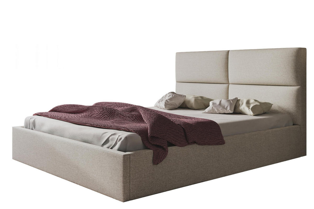 BETT 90x200 - Polsterbett mit Bettkasten und Metallrahmen - Modern Betten - Eleganter Malmö-Stoff- Kollektion Lizbona, Beige - Beige, Holz/Textil (90/200cm) - Alpi-Möbel