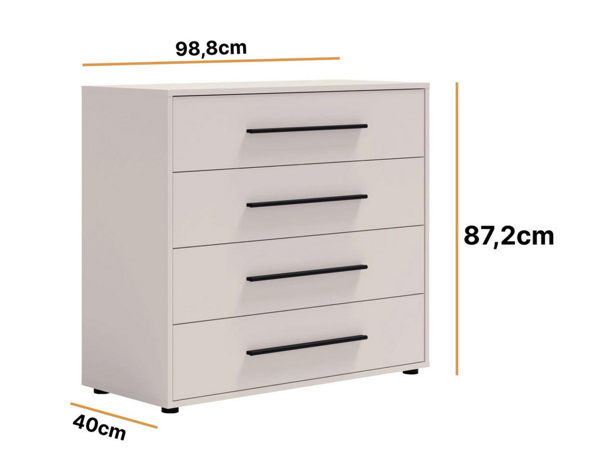 KOMMODE Modena K4SZ 100 cm in Kaschmirfarbe mit Schubladen - Kaschmir/Schwarz, Holzwerkstoff/Kunststoff (100/87/40cm) - Ravio