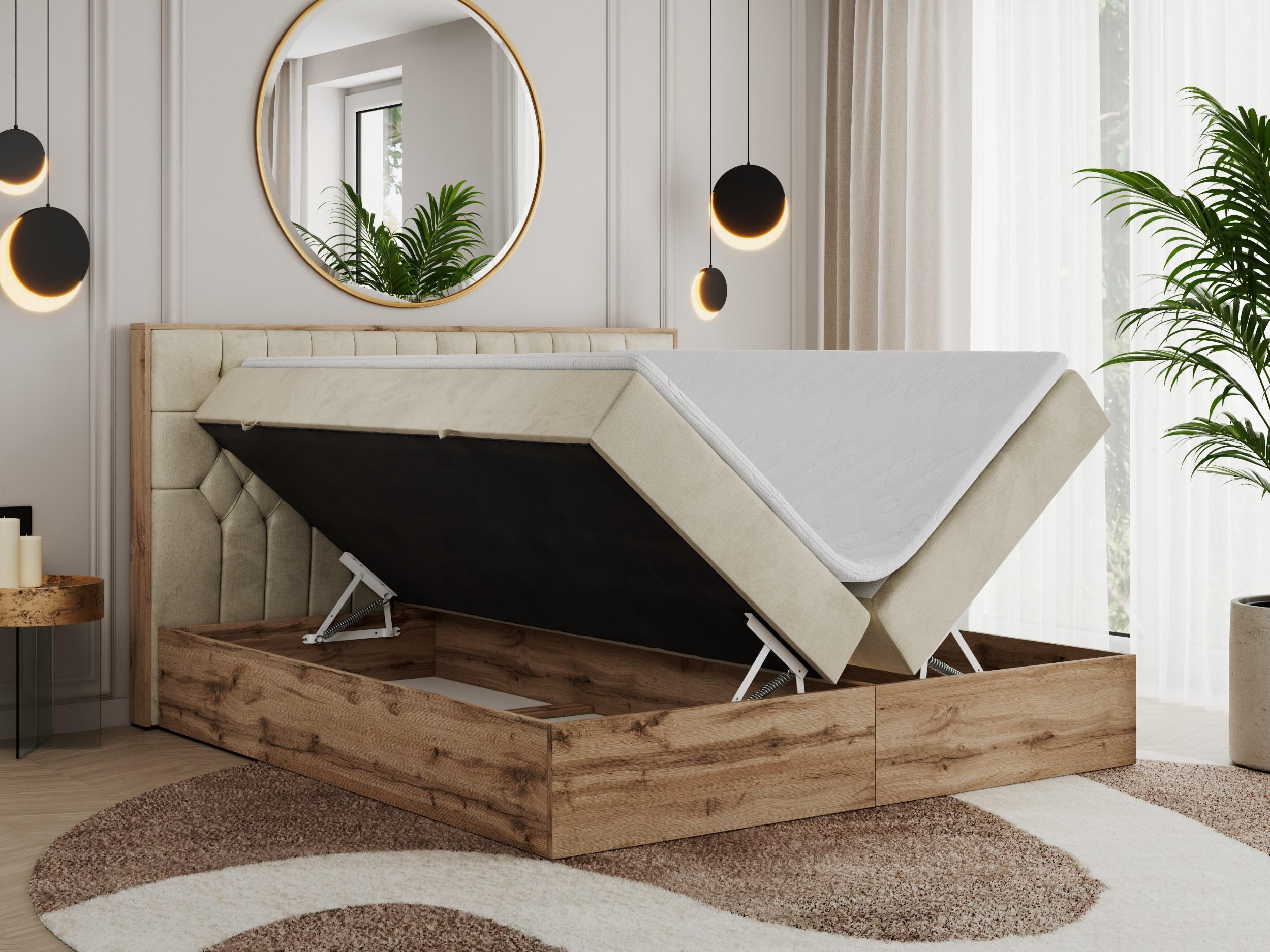 Thumbnail - MKS Boxbett, Beige, Textil, 2-Sitzer, H4, Rechteckig, 200x200 cm, Schlafzimmer, Betten, Boxspringbetten