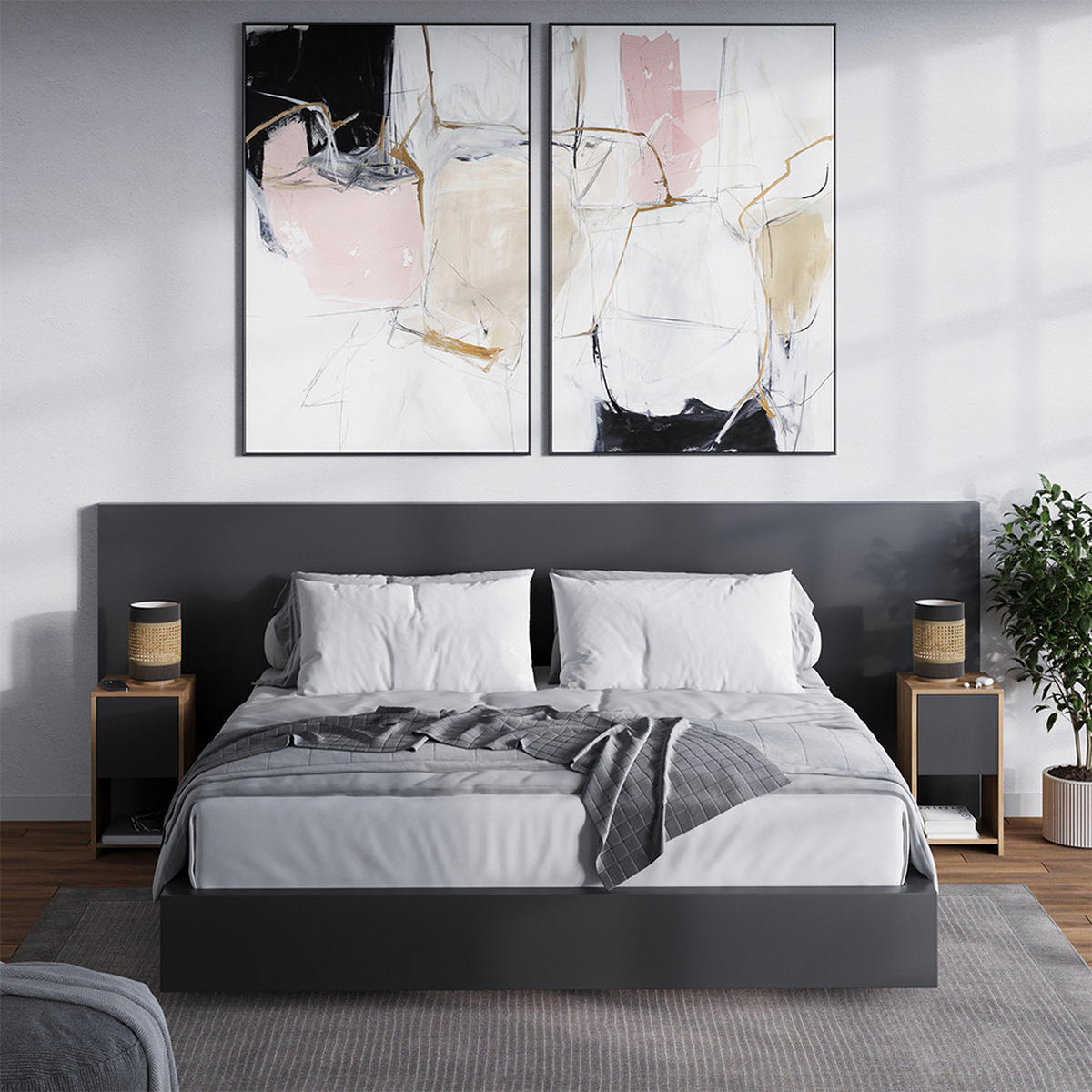 NACHTTISCH Evo Goldkraft Eiche/Anthrazit 30 x 55 cm mit Schublade - Honigeiche, Holzwerkstoff (30/55/30cm) - Vicco