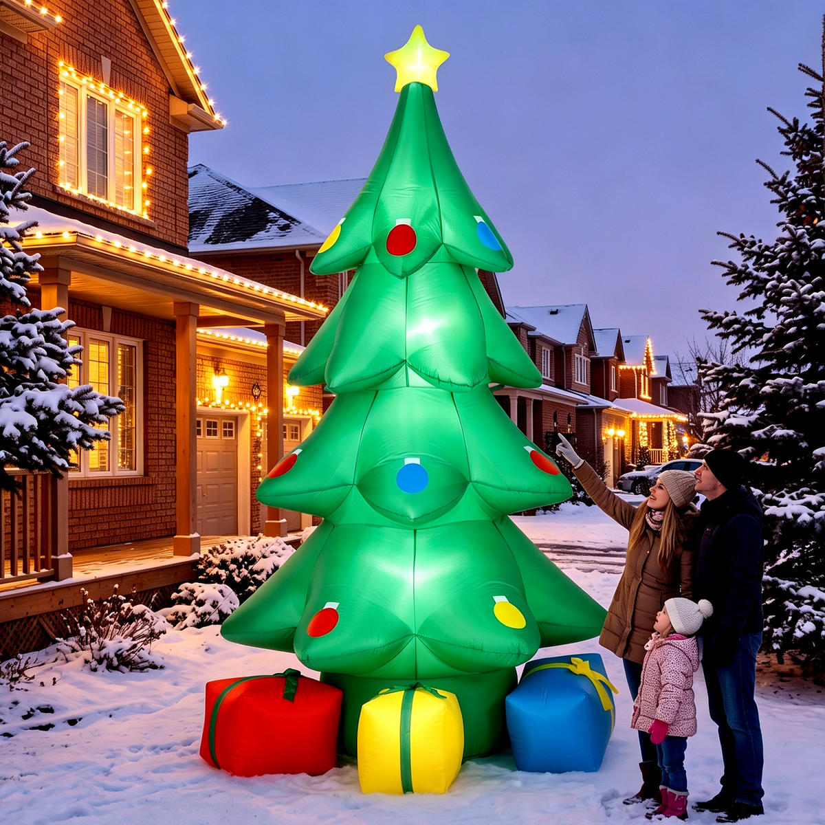 AUFBLASBARE-WEIHNACHTSBAUM Polyester Grün - Grün, Textil (160/300/170cm) - Outsunny