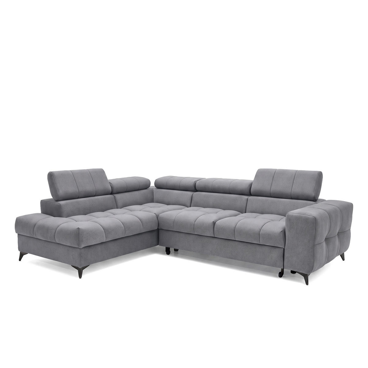 ECKSOFA PUDDING L Links mit Schlaffunktion 125x195 Velours Dunkelgrau - Dunkelgrau/Schwarz, Holz/Textil (203/275cm) - Muffo