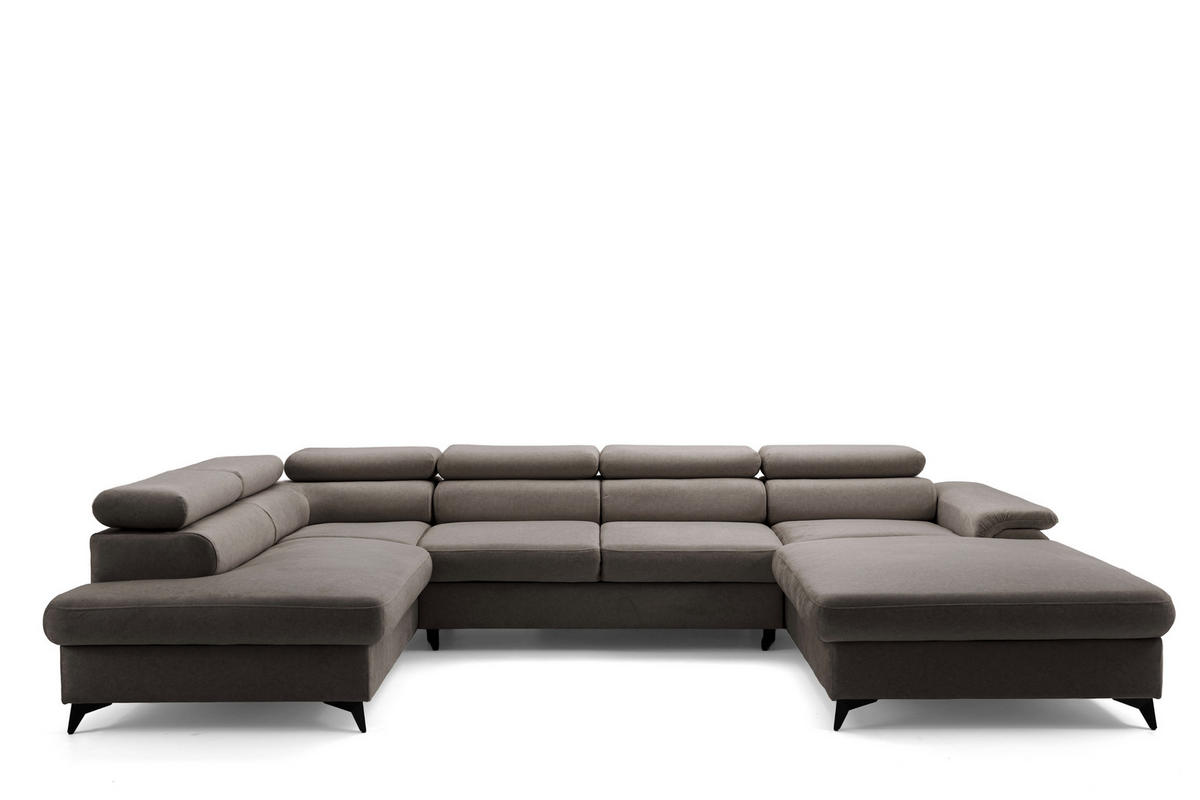 ECKSOFA U-Form PLAZA U Links mit Schlaffunktion 125x256 Velours Anthrazit - Anthrazit/Schwarz, Holz/Kunststoff (350/95/210cm) - Muffo