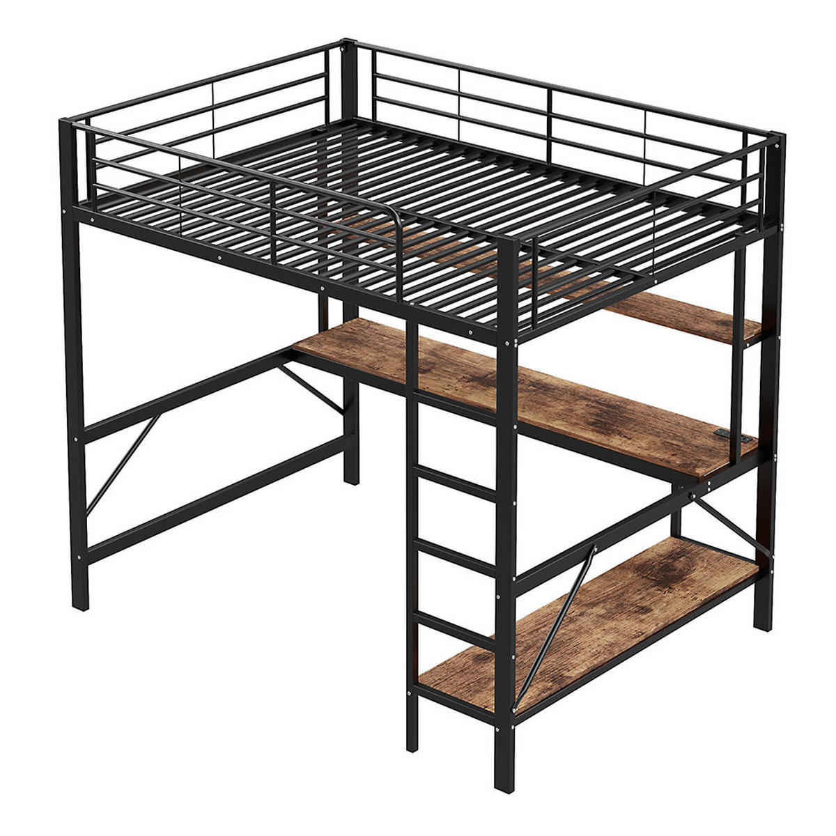 HOCHBETT 140x200cm mit schwarz Schreibtisch in Metall - Schwarz, Metall (140/200cm) - KOMHTOM