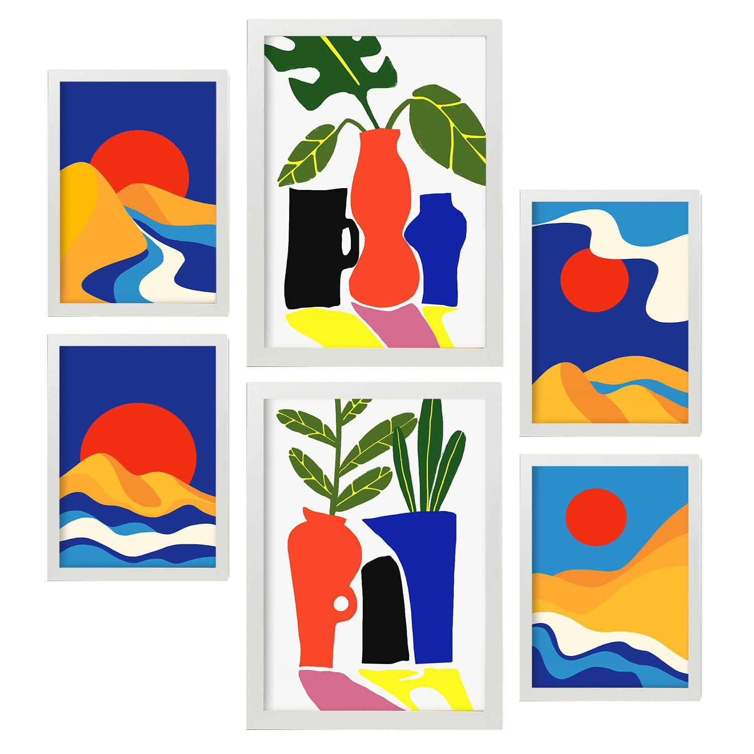 POSTER Set Mit 6 Sanfte abstrakte Landschaften Größe A3 & A4 Weißer Rahmen - Weiß, Papier (29.7/1cm) - Nacnic