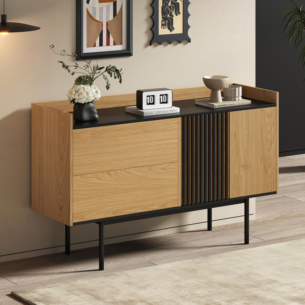 SIDEBOARD - und Schwarzholz 130/40/80.5 cm - Braun, Holzwerkstoff (40/80.5/130cm) - Urban Meuble
