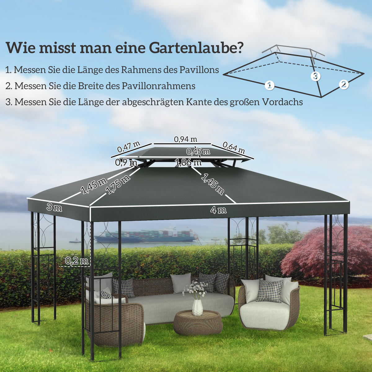 ERSATZDACH Dach 4x3 für Metall-Gartenpavillon Gartenzelt Partyzelt Dunkelgrau - Dunkelgrau, Kunststoff (300/20/400cm) - Outsunny
