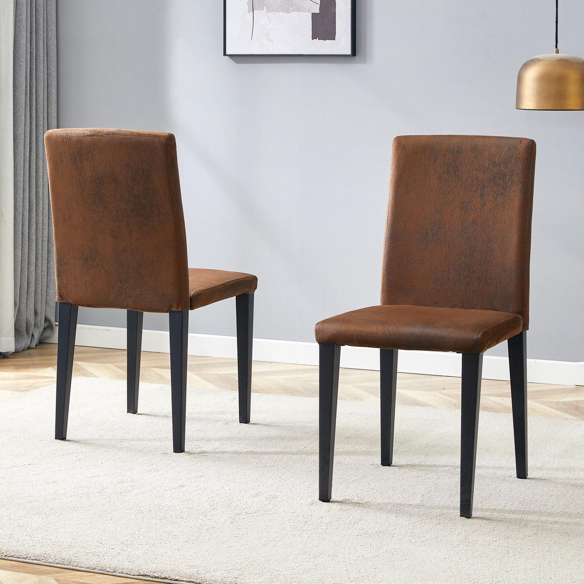 STUHL 2er-Set Esszimmer 90 cm Webstoff Braun-Schwarz - Schwarz, Metall (47/90/41.1cm) - Meubliv