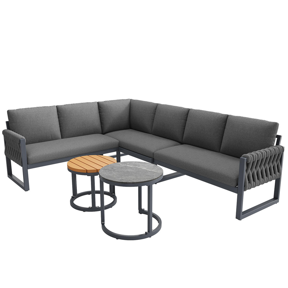 GARTEN-LOUNGE-SET Modular Grau 5-tlg. - Grau, Metall - ComfortXL