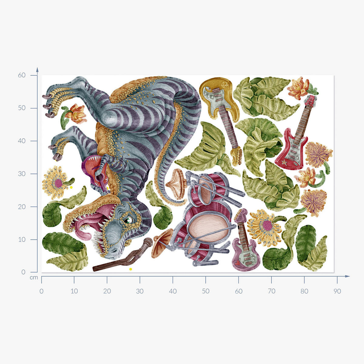 WANDAUFKLEBER 60x89cm - Musikalischer Dino - Multicolor, Kunststoff (60/89/0.1cm) - Wallfluent