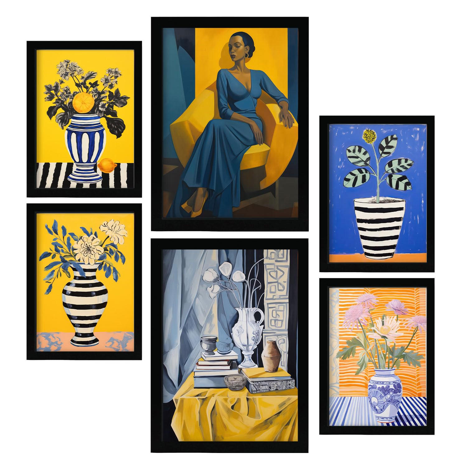 POSTER Set Mit 6 Vase Lady In Vielseitiger Stil A3 & A4 Schwarzer Rahmen - Schwarz, Papier (29/3cm) - Nacnic