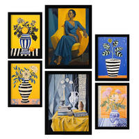 POSTER Set Mit 6 Vase Lady In Vielseitiger Stil A3 & A4 Schwarzer Rahmen - Schwarz, Papier (29/3cm) - Nacnic