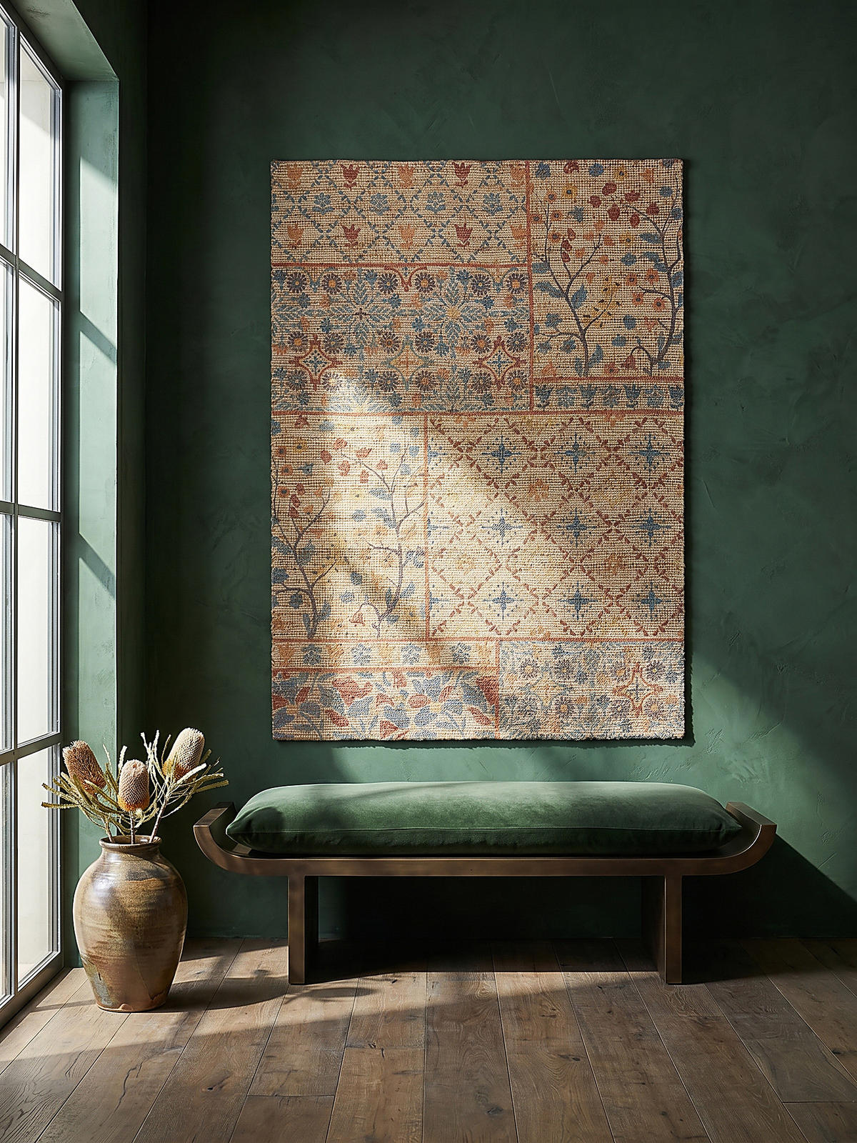 JUTETEPPICH handgewebt AVILL, im Boho-Stil, Natur-Blau, 120 x 170 cm - Beige, Textil (170/120cm) - KADIMA DESIGN