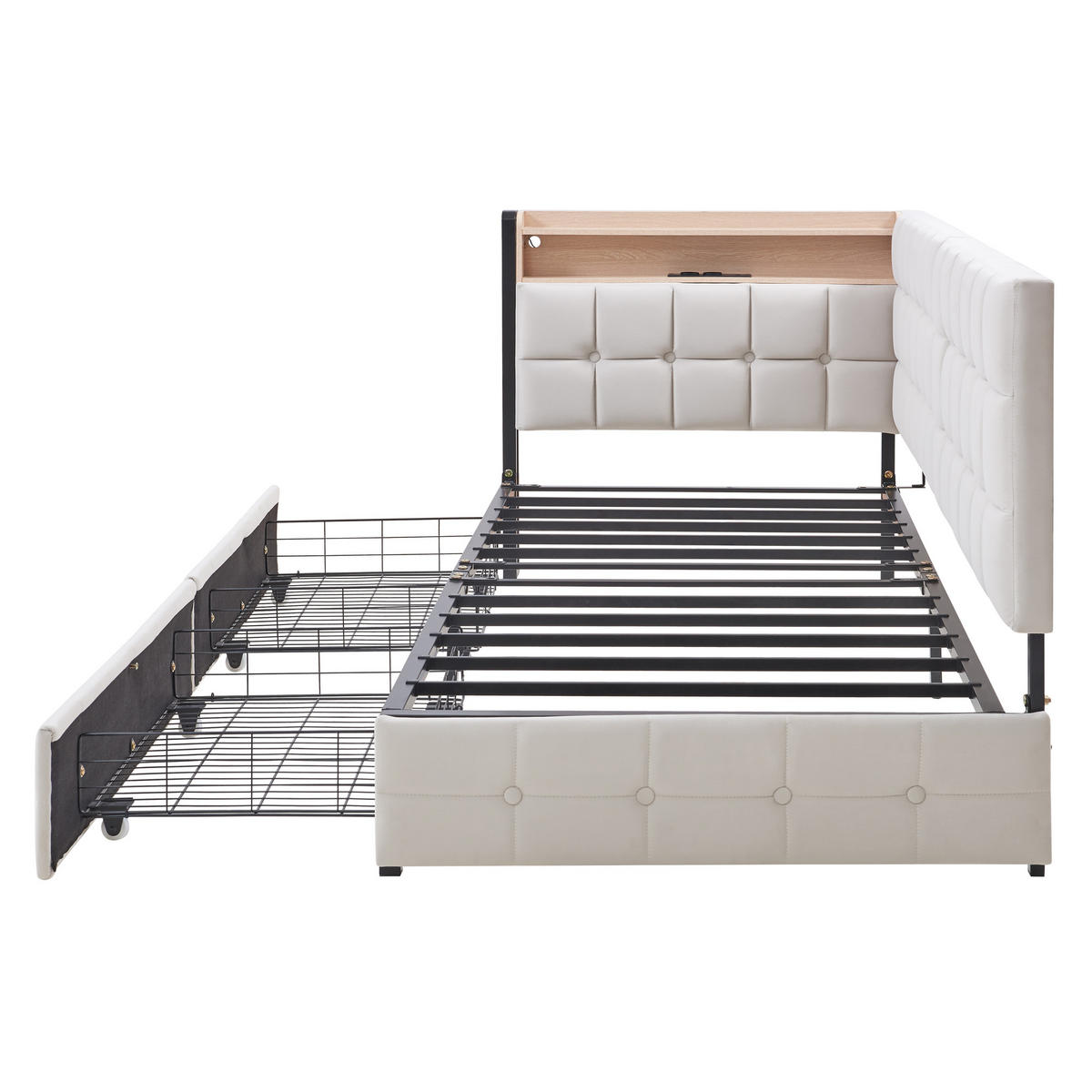 POLSTERBETT 90x200 cm mit 2 Schubladen in Beige - Beige, Textil (90/200cm) - KOMHTOM