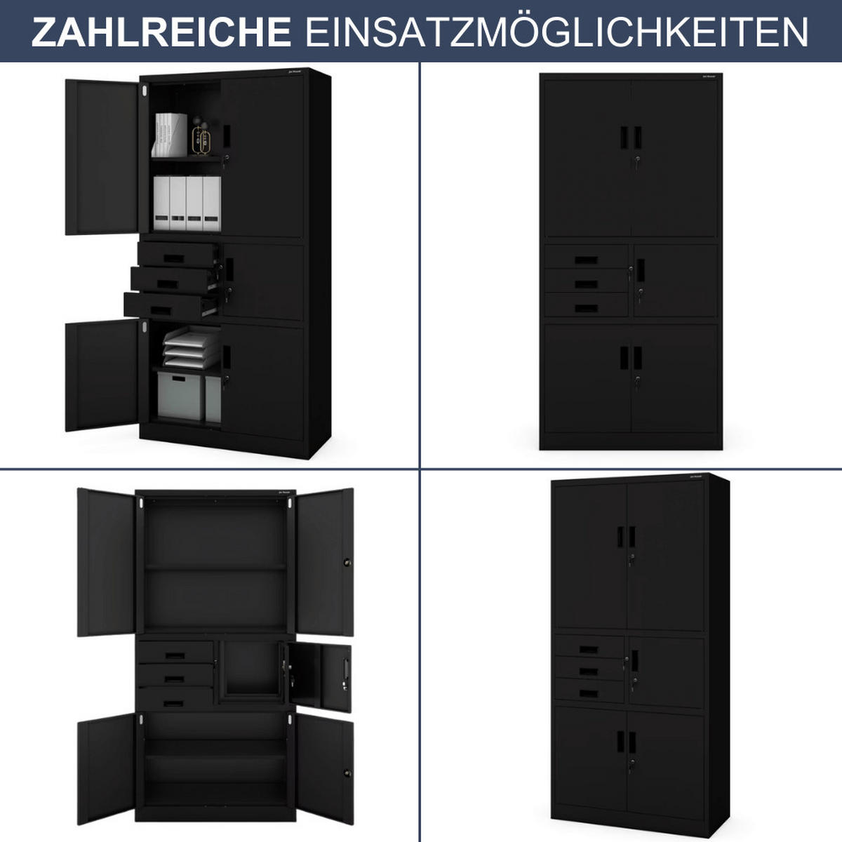 AKTENSCHRANK abschließbar GEDO mit Tresor 185x90x40cm Schwarz - Schwarz, Metall (90/185/40cm) - DELUKE