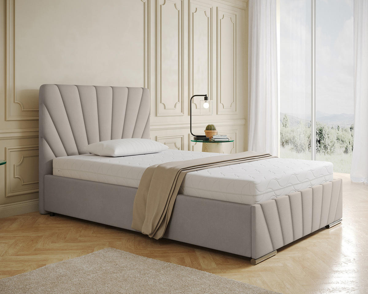 POLSTERBETT Ray 120 x 200 cm mit Bettkasten und Lattenrost Taschenfederkernmatratze mit Kokos 20cm- beige - Beige, Holz (120/200cm) - Homesy