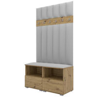 GEPOLSTERT Garderoben-Set Nela III LUX (Farbe Eiche Artisan + Stoff Trinity 32) - Silberfarben/Hellgrau, Holz/Holzwerkstoff (100/187/40cm) - Ravio