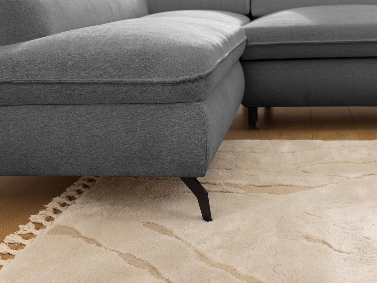 ECKSOFA mit Schlaffunktion und Bettkasten Bonnie aus Grau Chenille-Stoff mit verstellbaren Kopfstützen und Armlehne - Ottomane links - Schwarz/Grau, Holz/Textil (275/210cm) - S-Style Möbel