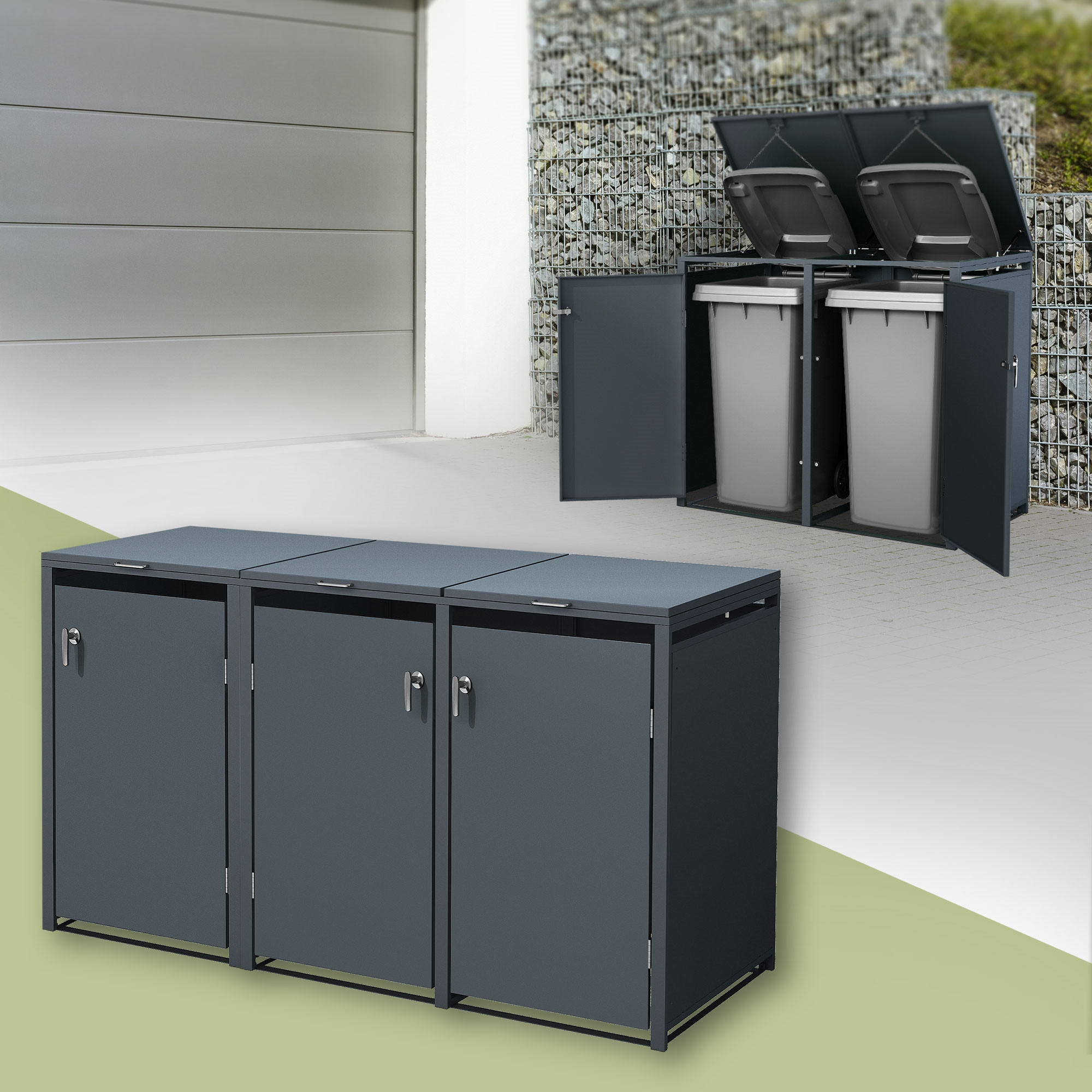 MÜLLTONNENBOX 3er Anthrazit - Anthrazit, Metall (80/116.3/200cm) - ML-DESIGN