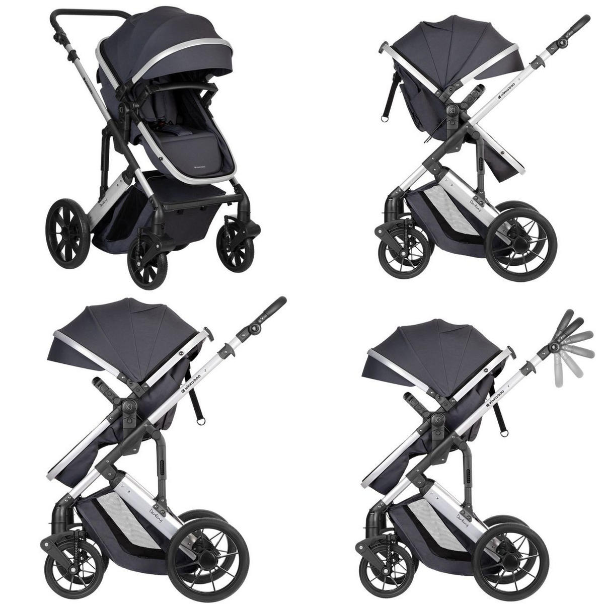 KOMBIKINDERWAGEN Darling 3 in 1 grau gemustert Sportsitz Tragetasche Autositz Wickeltasche - Grau, Metall (55/60/110cm) - Kikka boo