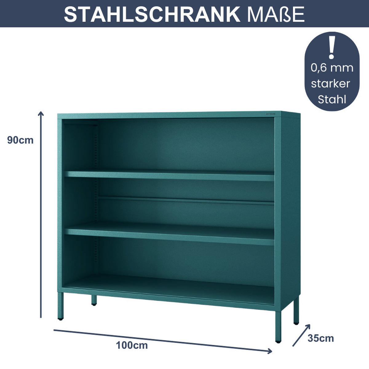 KOMMODE Metall offen WORF 4 Ebenen 90x100x35cm Türkis - Türkis, Metall (100/90/35cm) - DELUKE