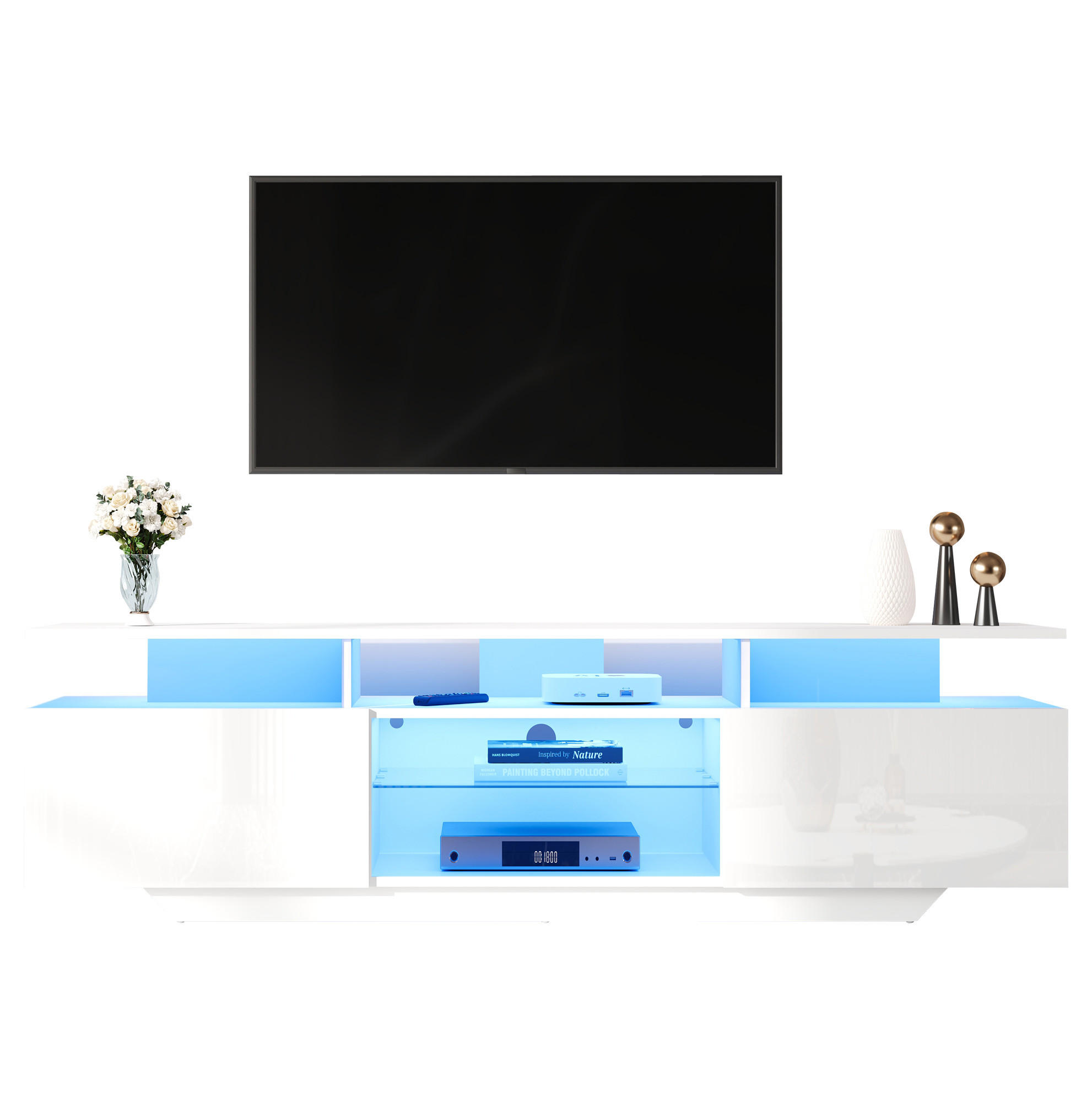 LOWBOARD 160/40/45 cm in Weiß mit LED-Beleuchtung und 2 Türen - Weiß, Holzwerkstoff (160/45/40cm) - Flora Grace