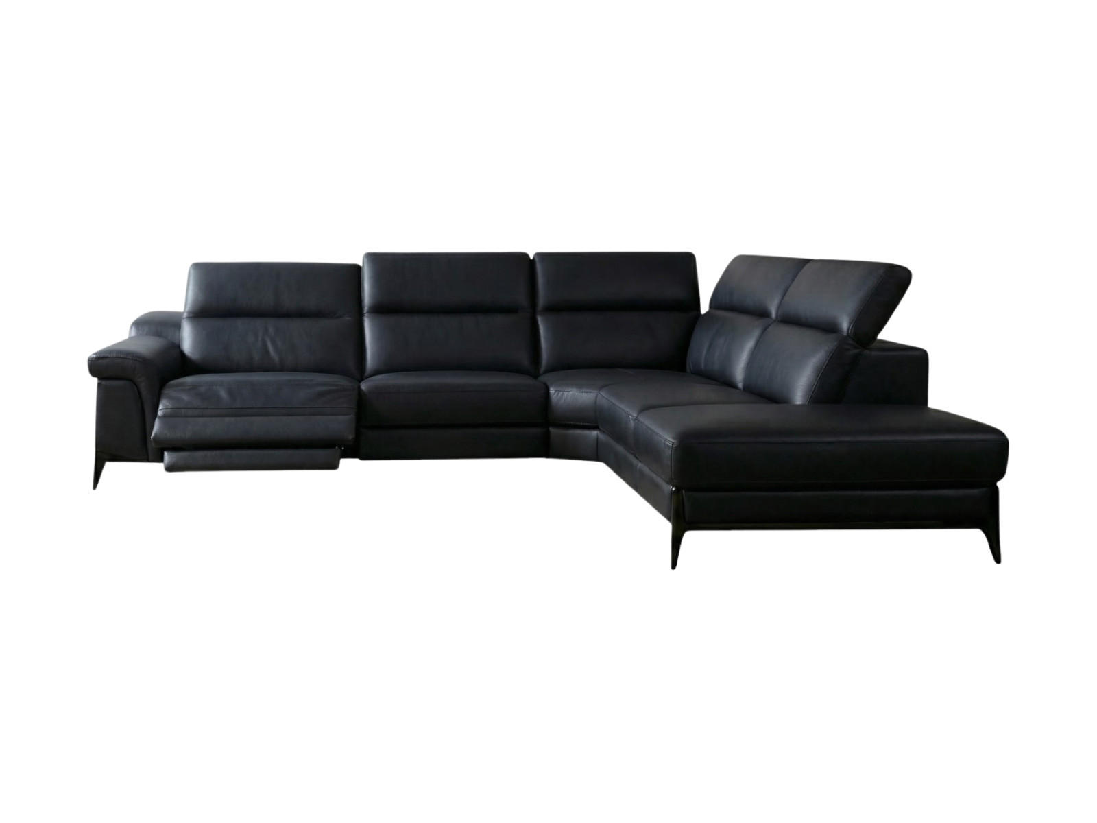 ECKSOFA Texas Echtleder mit 1 x Relaxfunktion Schwarz - Schwarz, Leder/Metall (238/274cm)