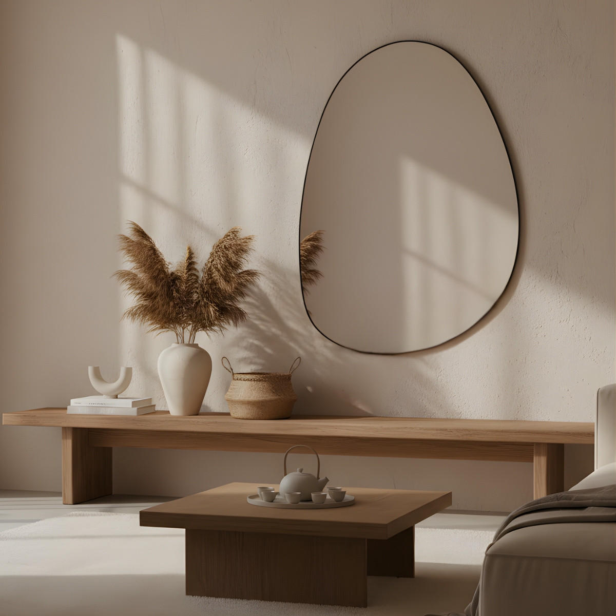 WANDSPIEGEL Asym 75/55 cm - Schwarz, Glas (55/75/0.4cm) - EDAXO