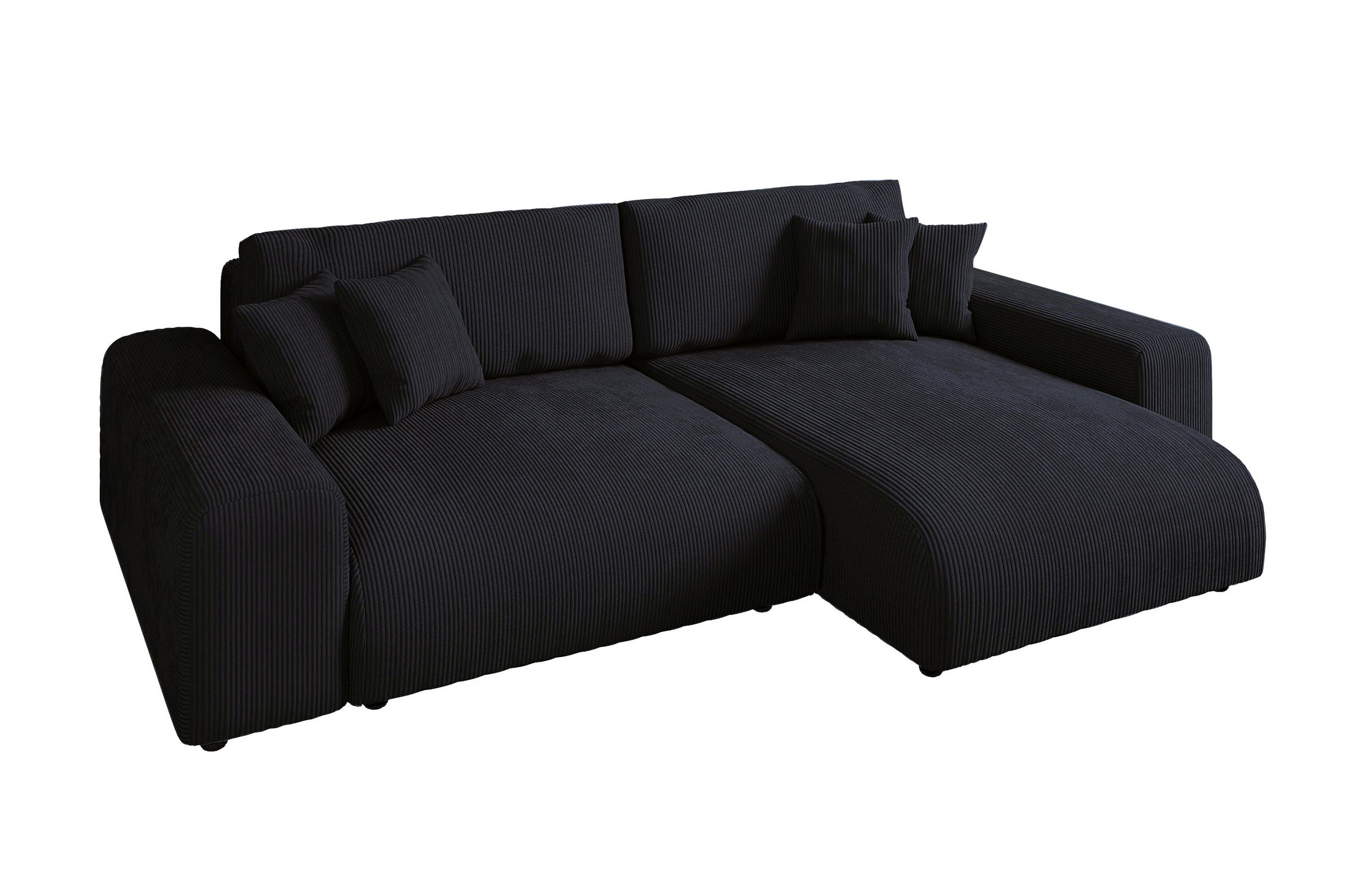 ECKSOFA mit Schlaffunktion, Bettkasten, Wellenunterfederung, seitenverkehrt montierbar B255/T165/H84 cm, Liegefl. 148x196 cm, Cord Schwarz/ 21008 - Schwarz, Kunststoff/Textil (255/165cm) - luma-home