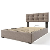 SAMT-POLSTERBETT 140/200 cm mit Bettkasten, Matratze und verstellbarem Kopfteil - Hellgrau, Textil (140/200cm) - BEAOK