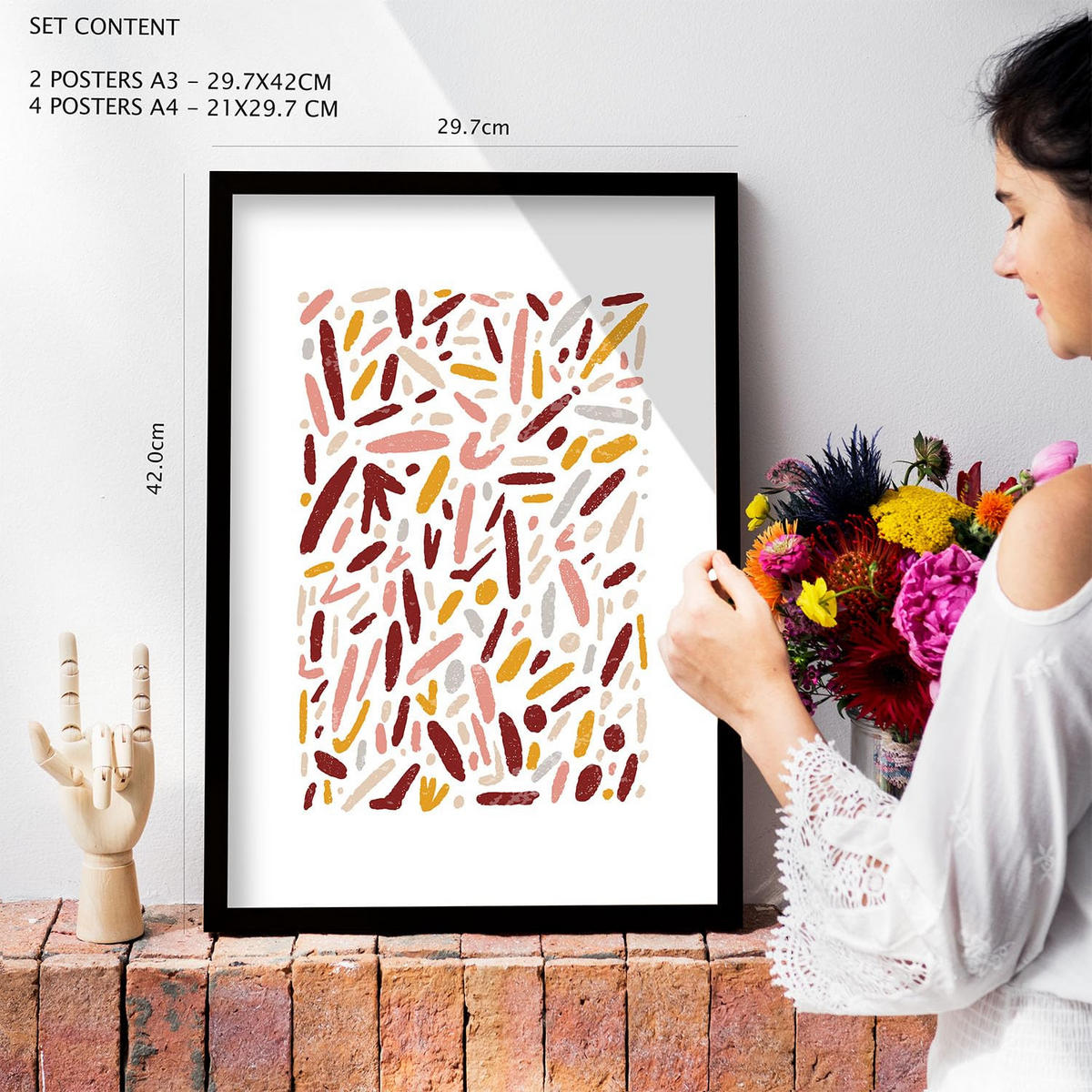 POSTER Set Mit 6 Drucken Von Muster 2 In Der Sammlung Von Ethnischenabzügen Dekorative Rahmen Für Ihr Zuhause Wandkunstdruck A3 & A4 Schwarzer Rahmen - Schwarz, Papier (29/3cm) - Nacnic