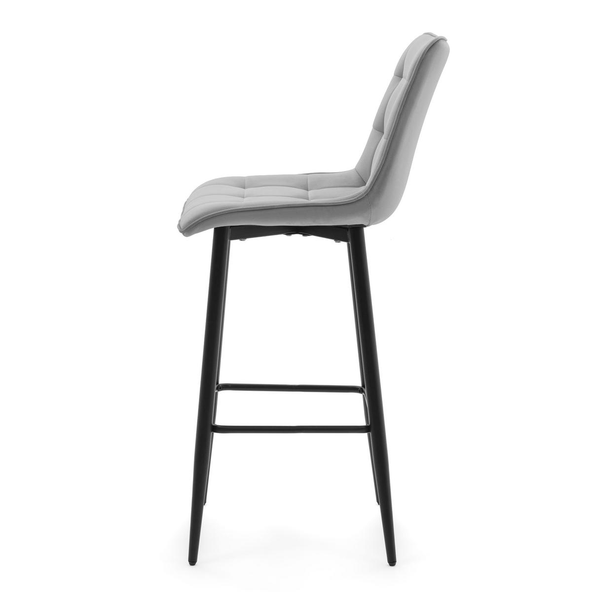 BARHOCKER CHIC gespolsterter mit Steppung - hellgrau - Samt Velours - Hellgrau/Schwarz, Textil/Metall (46/109/56cm) - NEW HOME