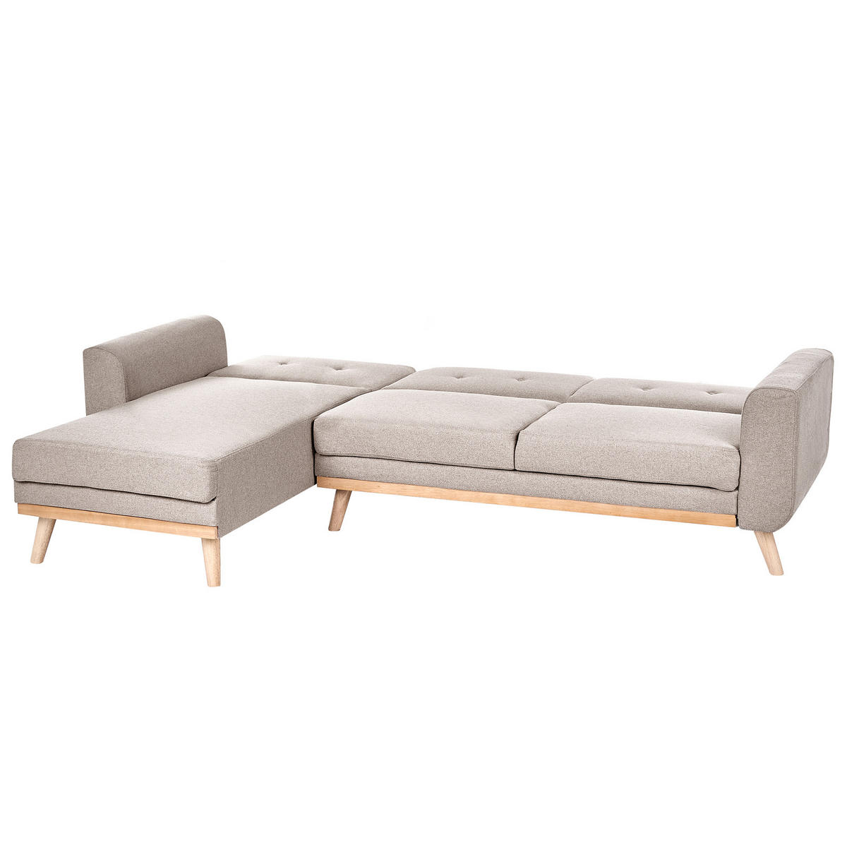 ROZKLÁDACÍ ROHOVÁ POHOVKA 3-místná Látka Béžová pravostranná Kaarina - světle hnědá, textil (260/152cm) - Beliani