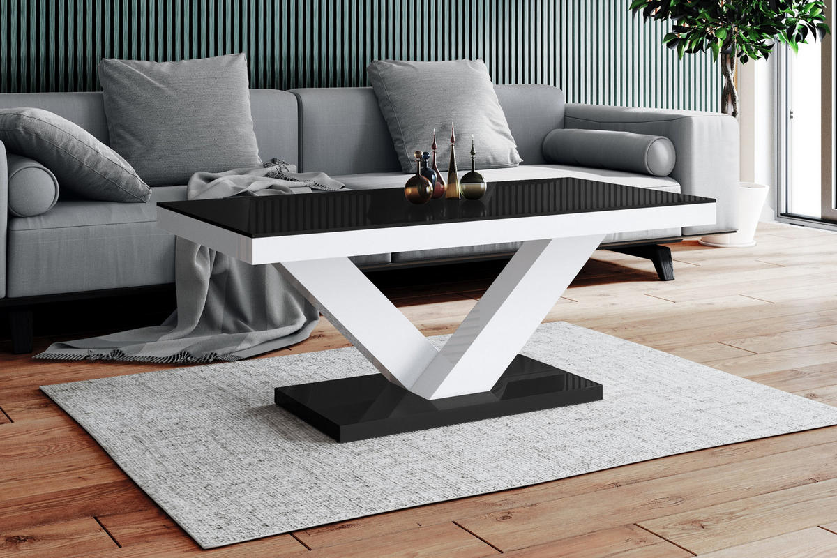 COUCHTISCH rechteckig Schwarz Weiß Hochglanz 120/60/49 cm - Schwarz Hochglanz/Weiß Hochglanz, Holzwerkstoff (60/120/49cm)