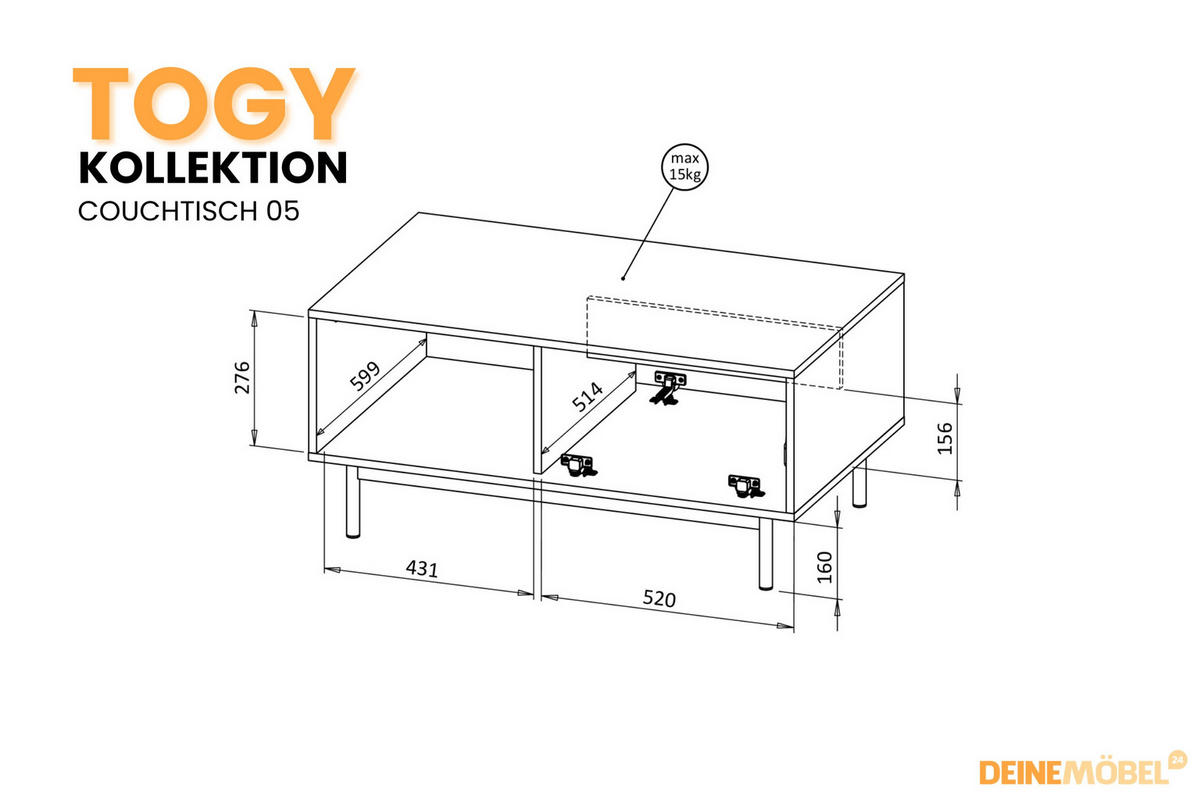 COUCHTISCH TOGY 05 100/60 cm in Kaschmir / Geölter Eiche - Kaschmir/Eichefarben, Holzwerkstoff (60/100/47cm) - Deine Möbel 24