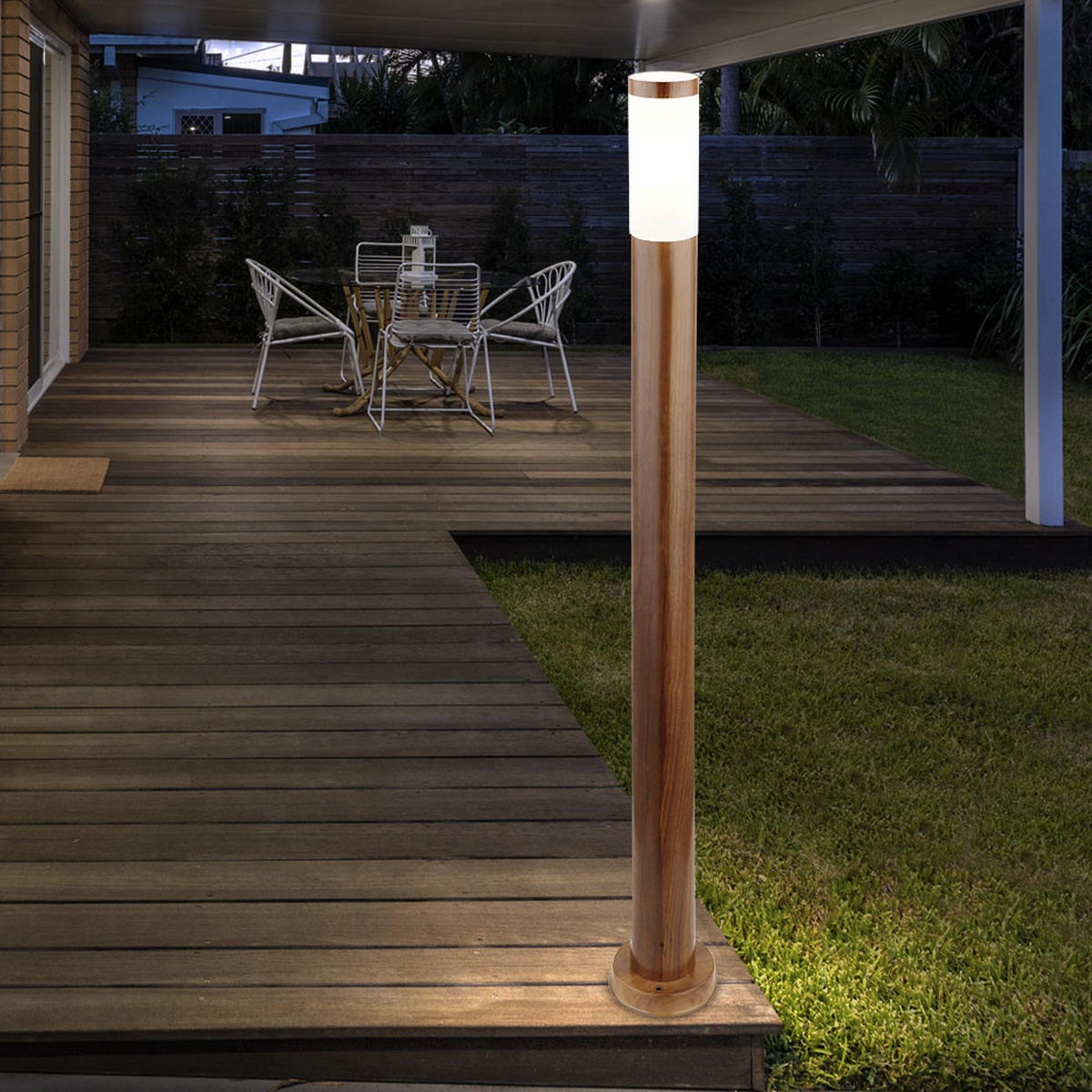 STEHLEUCHTE Edelstahl Braun Holzoptik 2er Set - Braun, Metall (12.7/12.7/110cm) - Globo Lighting