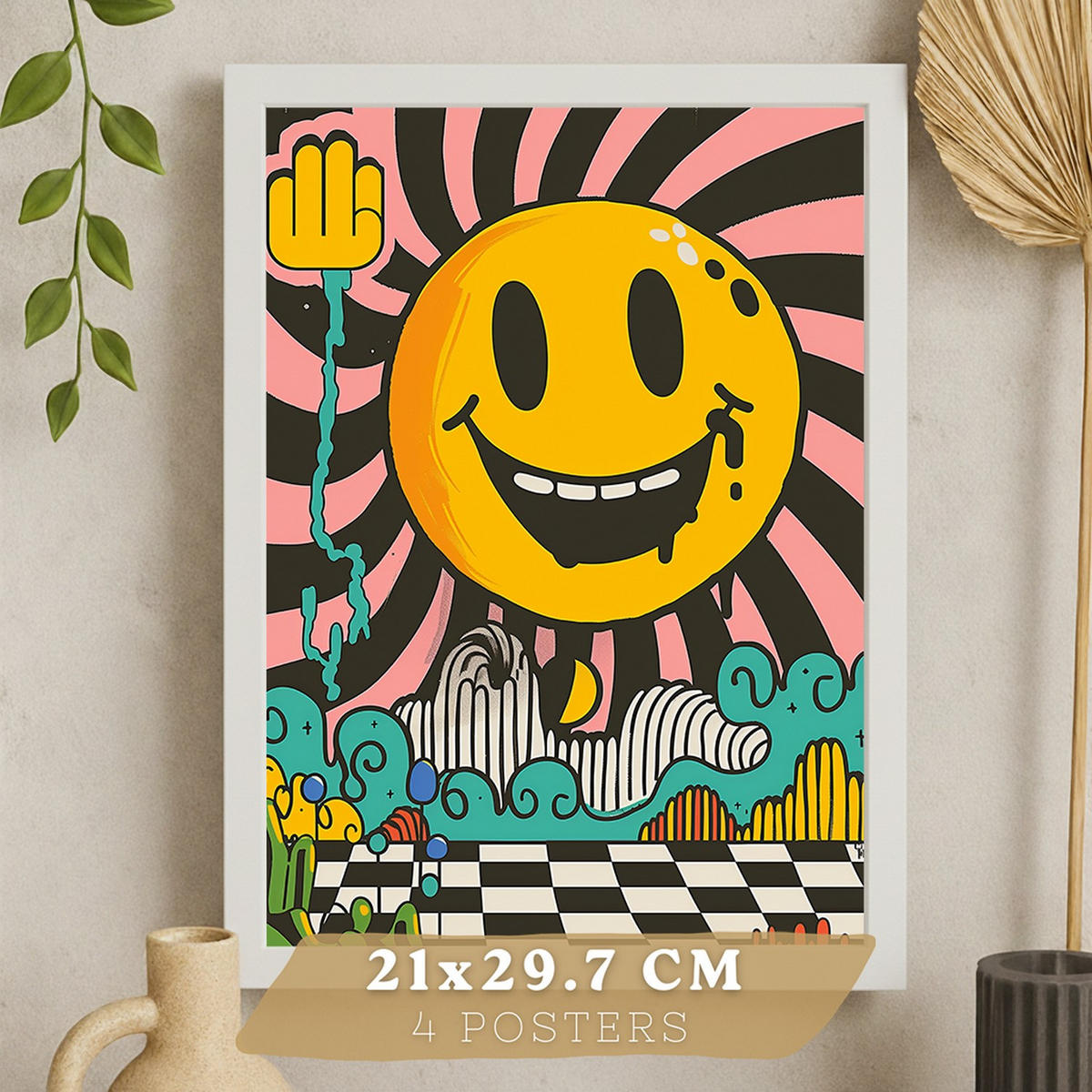 PLAKAT Sada 4 Usměj se A3 Bílý rám - bílá, papír (29.7/1/42cm) - Nacnic