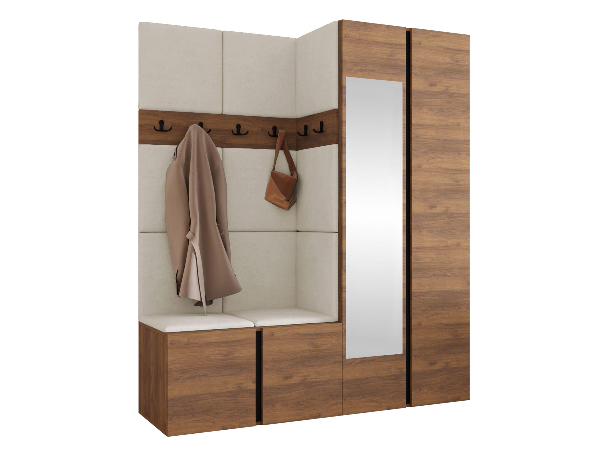 MOBILIER PENTRU HOL Orion XII - bej/culoare lemn de nuc, material plastic/compozit lemnos (158/186/46cm) - MIRJAN24